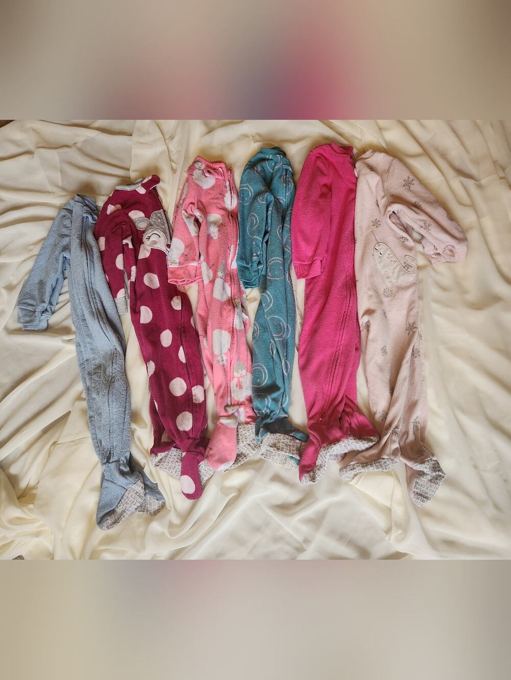 Large Lot of 6 Baby Girl Carter's 18M Fleece Zip Footies Pink Blue Winter Fall